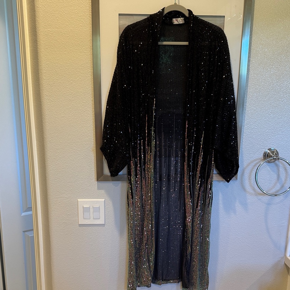Free People Black Sequin Cape